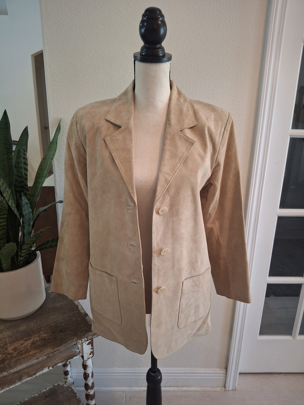Women's Beige Suede Blazer Jacket